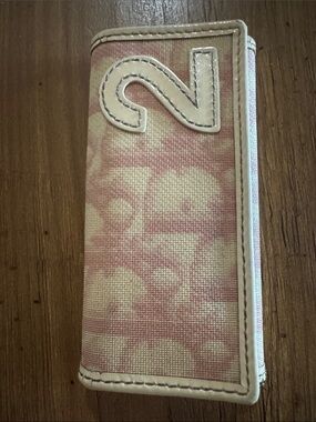 Dior pink and beige Monogram Canvas Key Case with Number 2 Patch